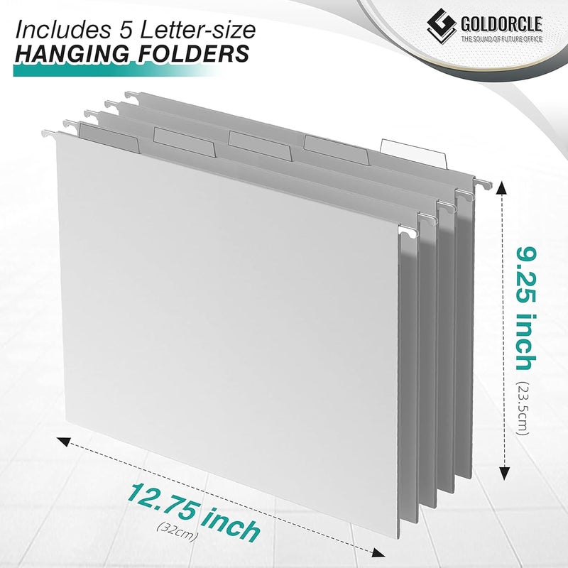 GoldOrcle Hanging File Organizer, Letter-size File Holder Filing Box with 5 Hanging Folders, Metal Mesh Desk File Folder Storage(No Assembly Required) - Image 3